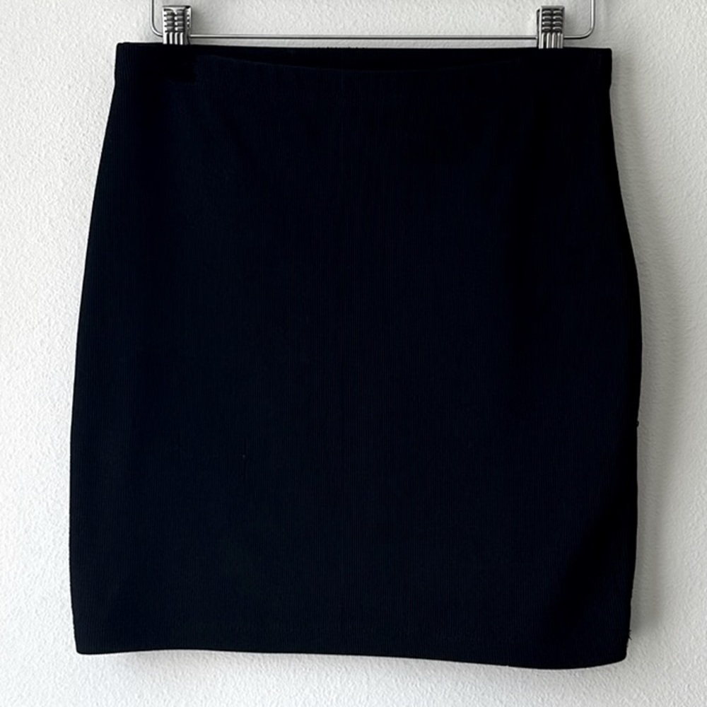 Forever 21 Black Mini Skirt Ribbed Bodycon Stretch High-Waist, Size: Medium